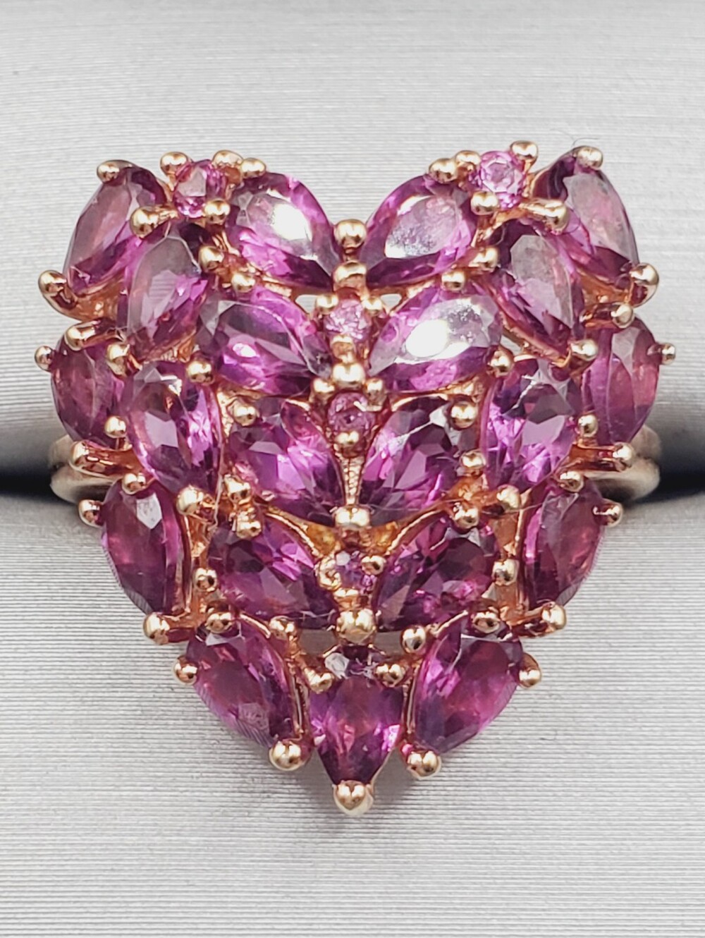 18k Rose Gold 925 Sterling Silver Genuine Amethsyt Heart Statement Cluster Ring